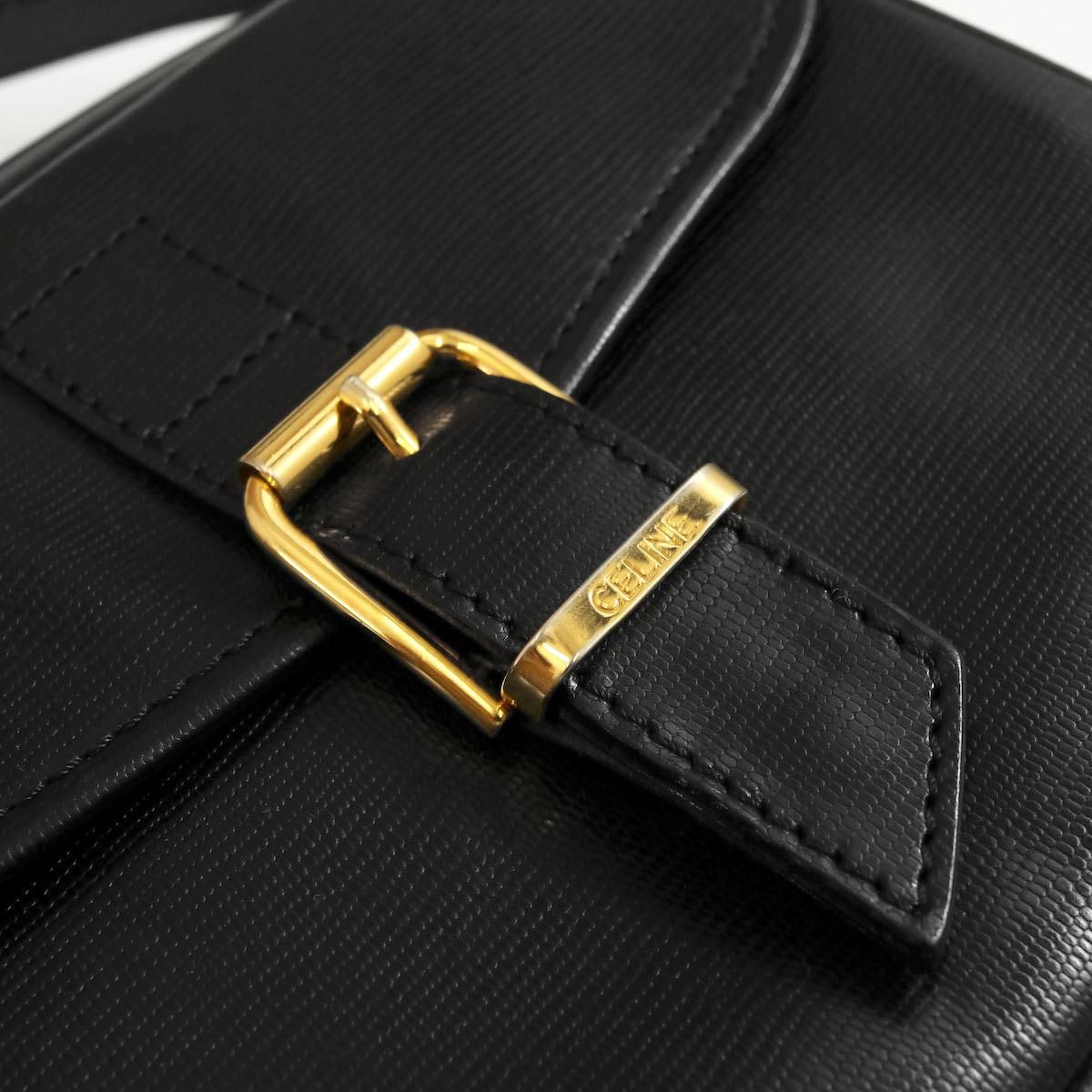 【美品】CELINE /サークルロゴ リザード型押しレザーショルダーバッグ 黒 CELINE / セリーヌ | オールドセリーヌ サークルロゴ レザー