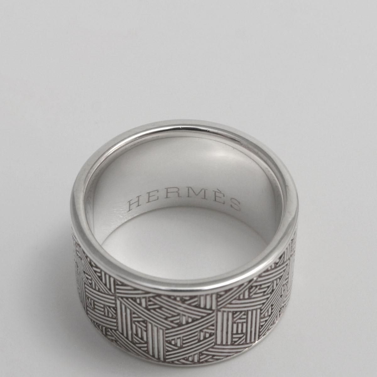 HERMES シルバー ロゴリング レディース] エルメス Hロゴ 編み込みリング シルバー SV925 サイズ50