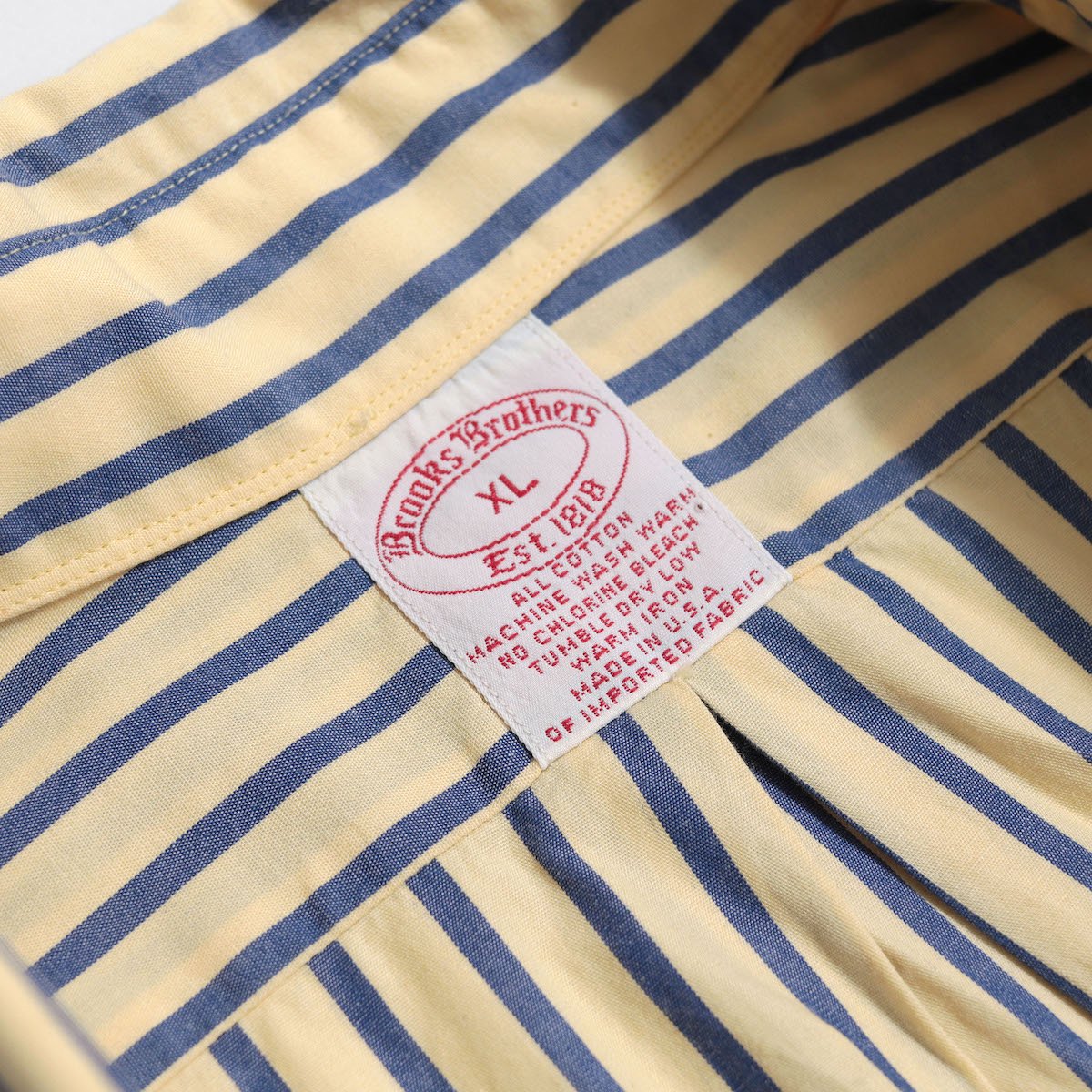 [レディース] 1990s USA製 ブルックスブラザーズ ビッグサイズ ストライプ シャツ 半袖 ライトイエロー×ネイビー [Brooks