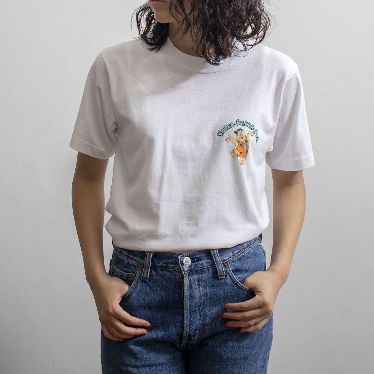 レディース] 1990s USA製 フリントストーン アニメTシャツ ホワイト 4070-8