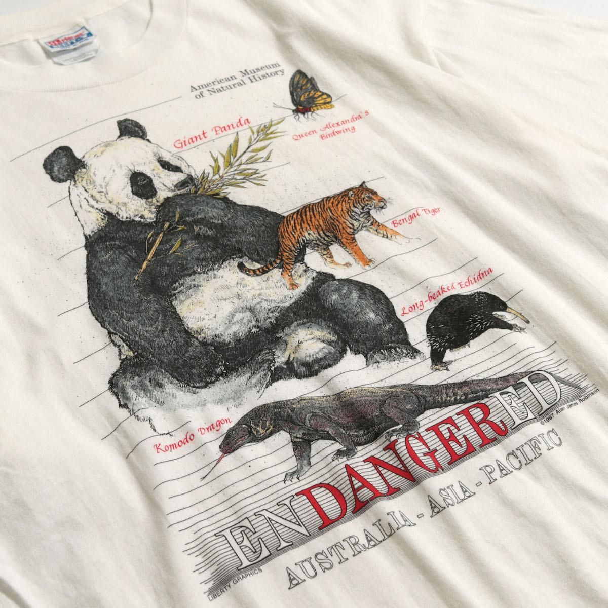 レディース] 1990s USA製 絶滅危惧種 動物 パンダ プリントTシャツ