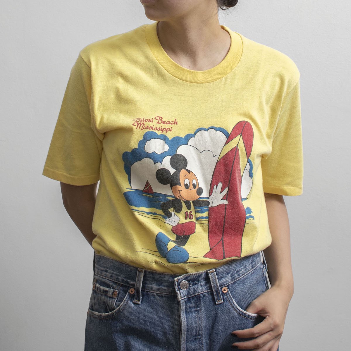 レディース 1970s ヴィンテージ Usa製 ミッキー プリントtシャツ ビクロシビーチ サーフィン イエロー 1080 1