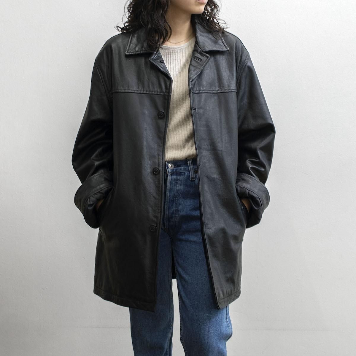 希少 GAP ギャップ レザーコート カーコート OLD GAP Mサイズ 黒-