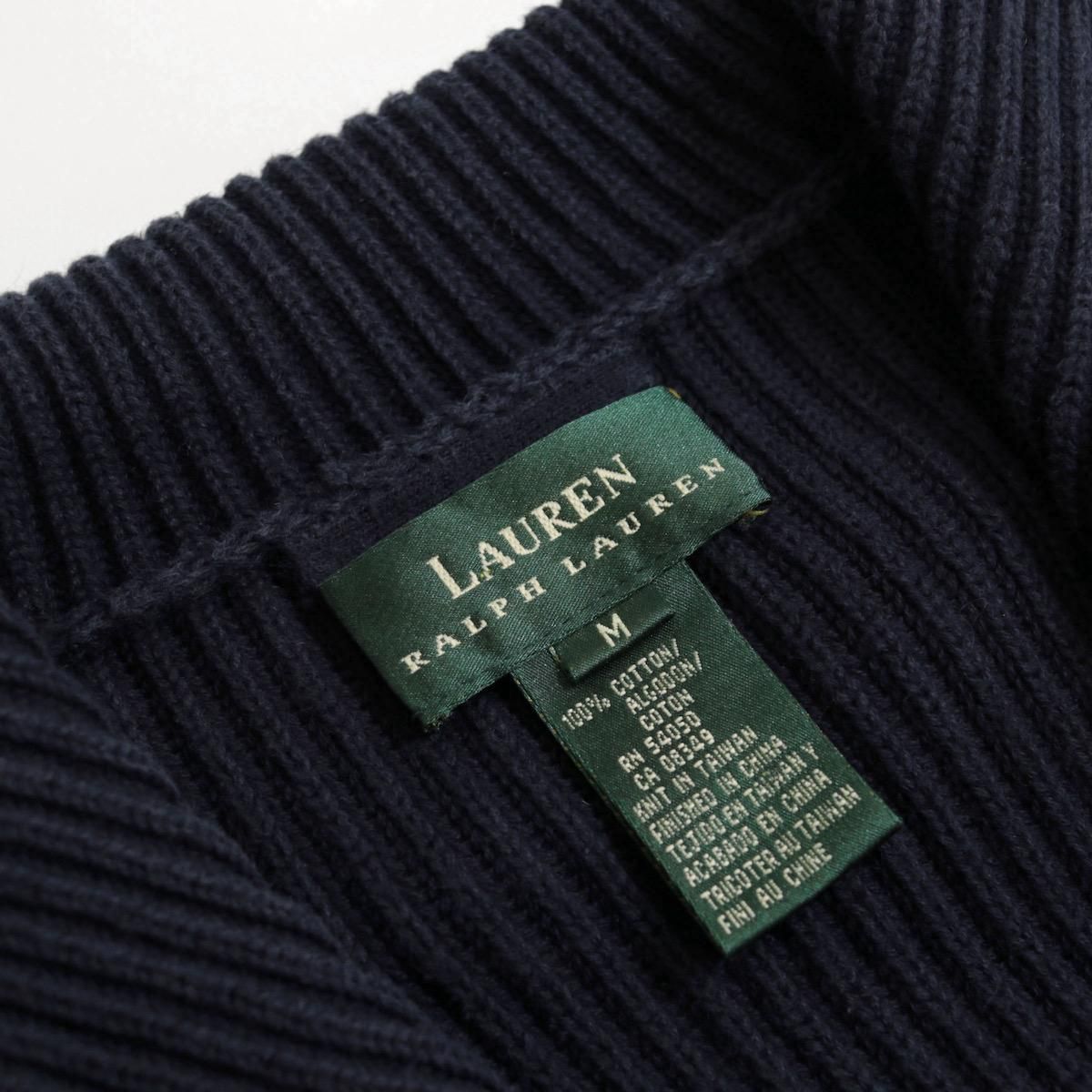 レディース] ラルフローレン ニットロングカーディガン リブ セーラーカラー コットン ネイビー [Ralph Lauren]