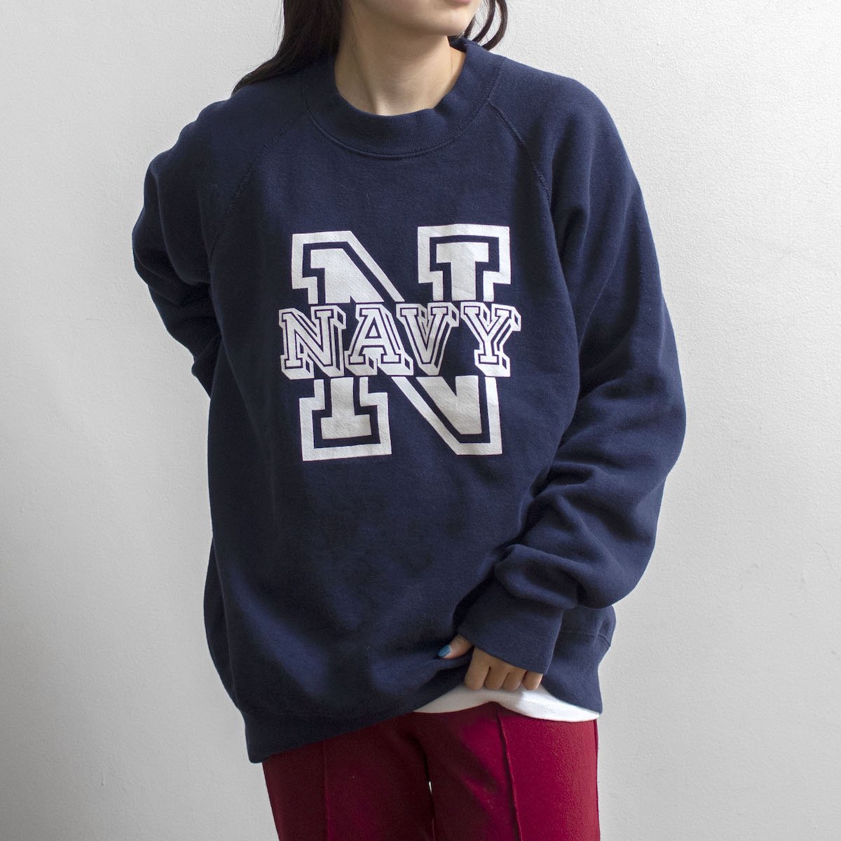 レディース] 1990s USA製 ビッグサイズ NAVY カレッジプリント