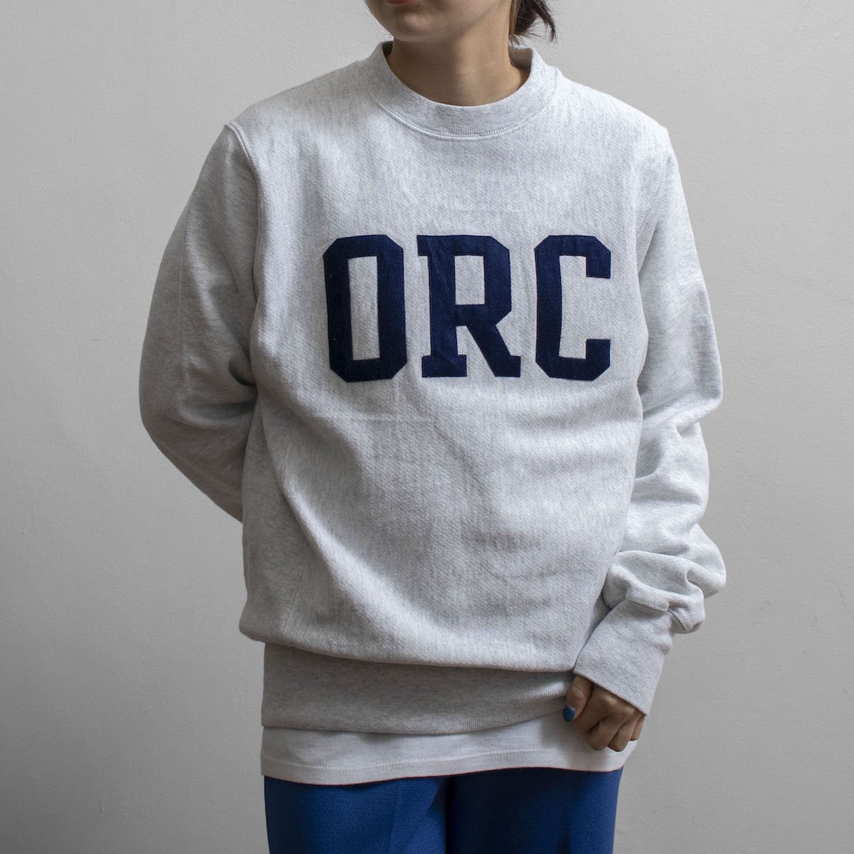 レディース] チャンピオン ビッグサイズ ORC カレッジスウェット ワッペン リバースウィーブ 杢グレー [Champion] 9121-18