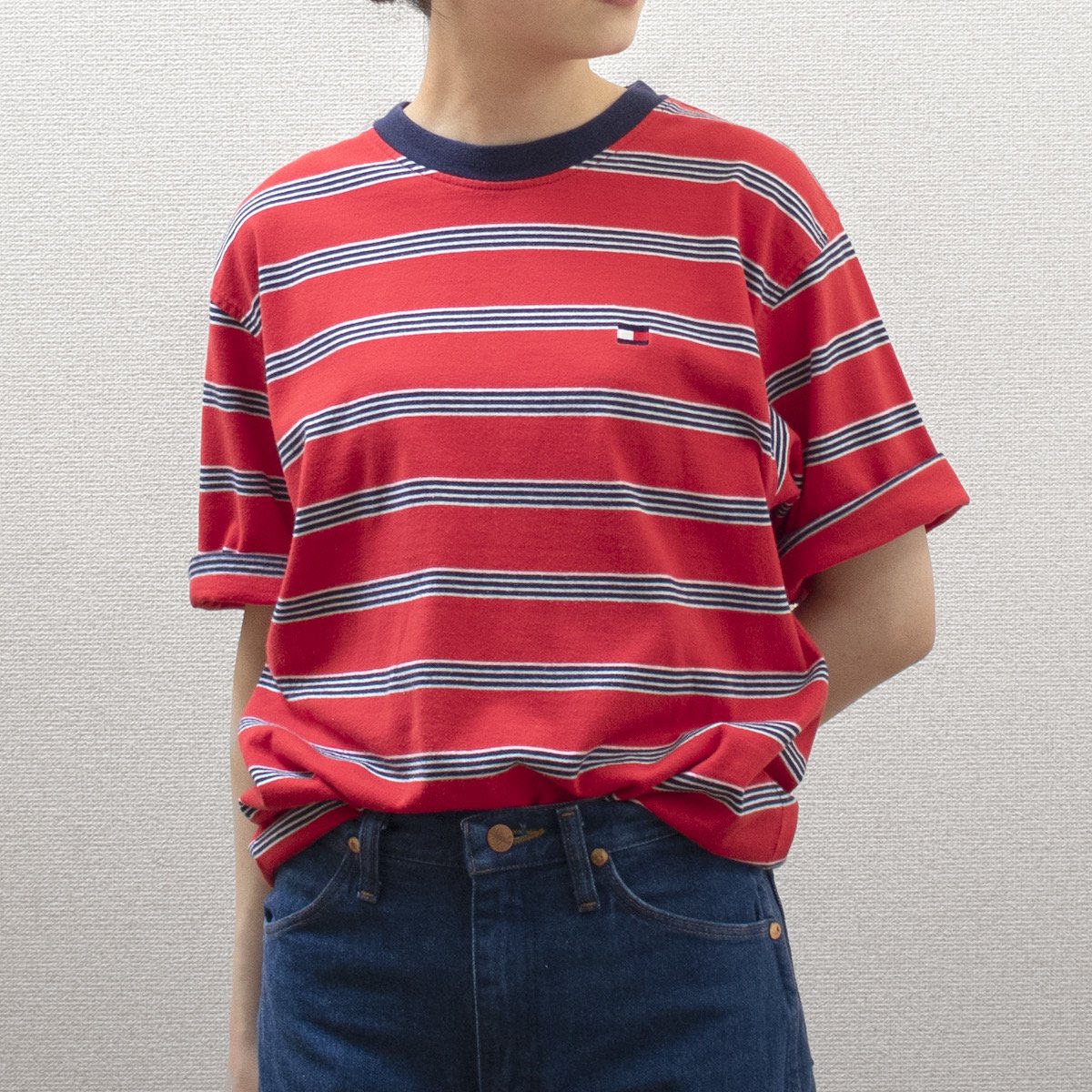 vintage トミーヒルフィガー Tシャツ XS ボーダー リンガー トリム-