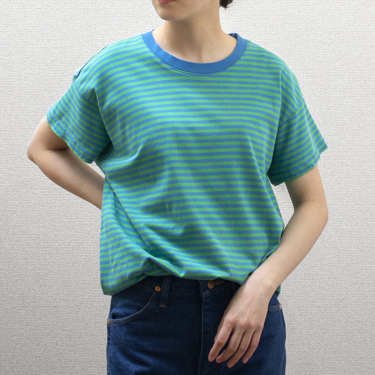 レディース] 1990s USA製 ボーダー Tシャツ ブルー×グリーン