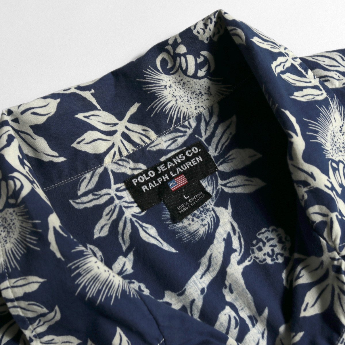 [レディース] 1990s~ ヴィンテージ ラルフローレン ビッグサイズ フラワープリント ハワイアンシャツ 半袖 アロハシャツ ネイビー