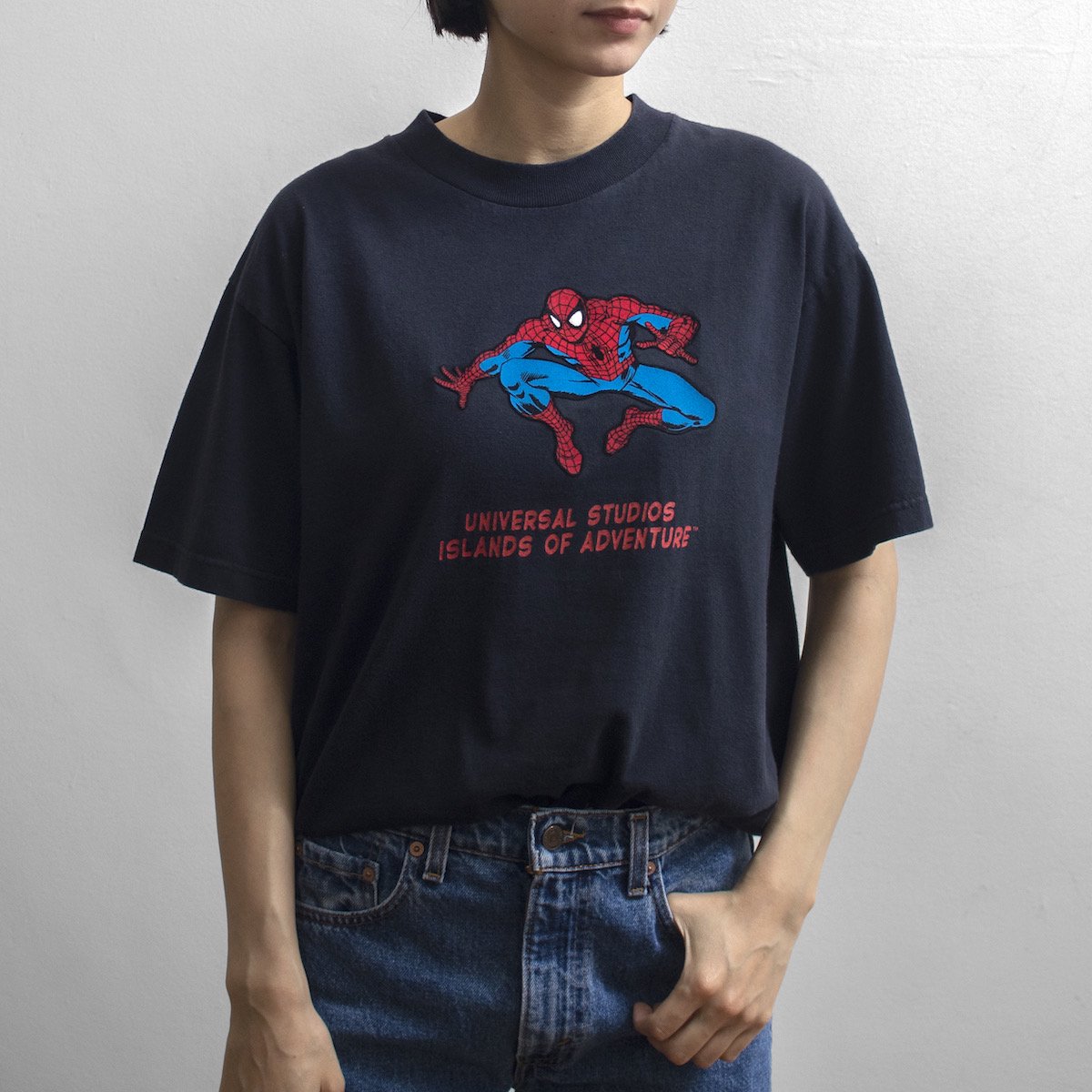 【VINTAGE】90s SPIDERMAN スパイダーマン フロッキーTシャツ