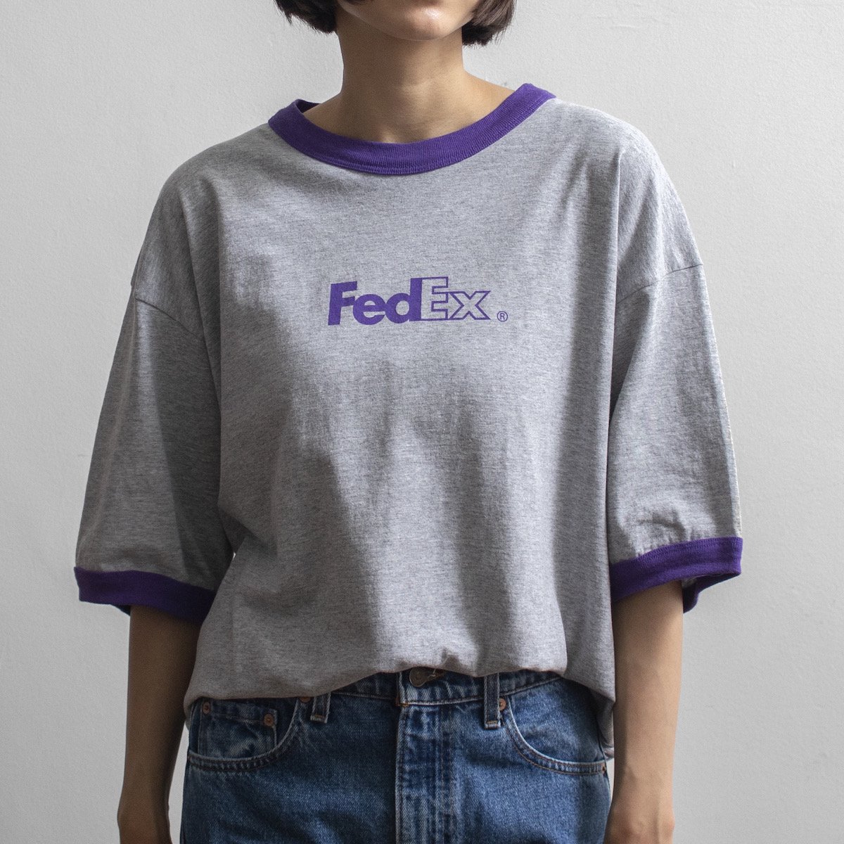 レディース] ビッグサイズ FedEx 企業 ロゴプリント リンガーTシャツ 