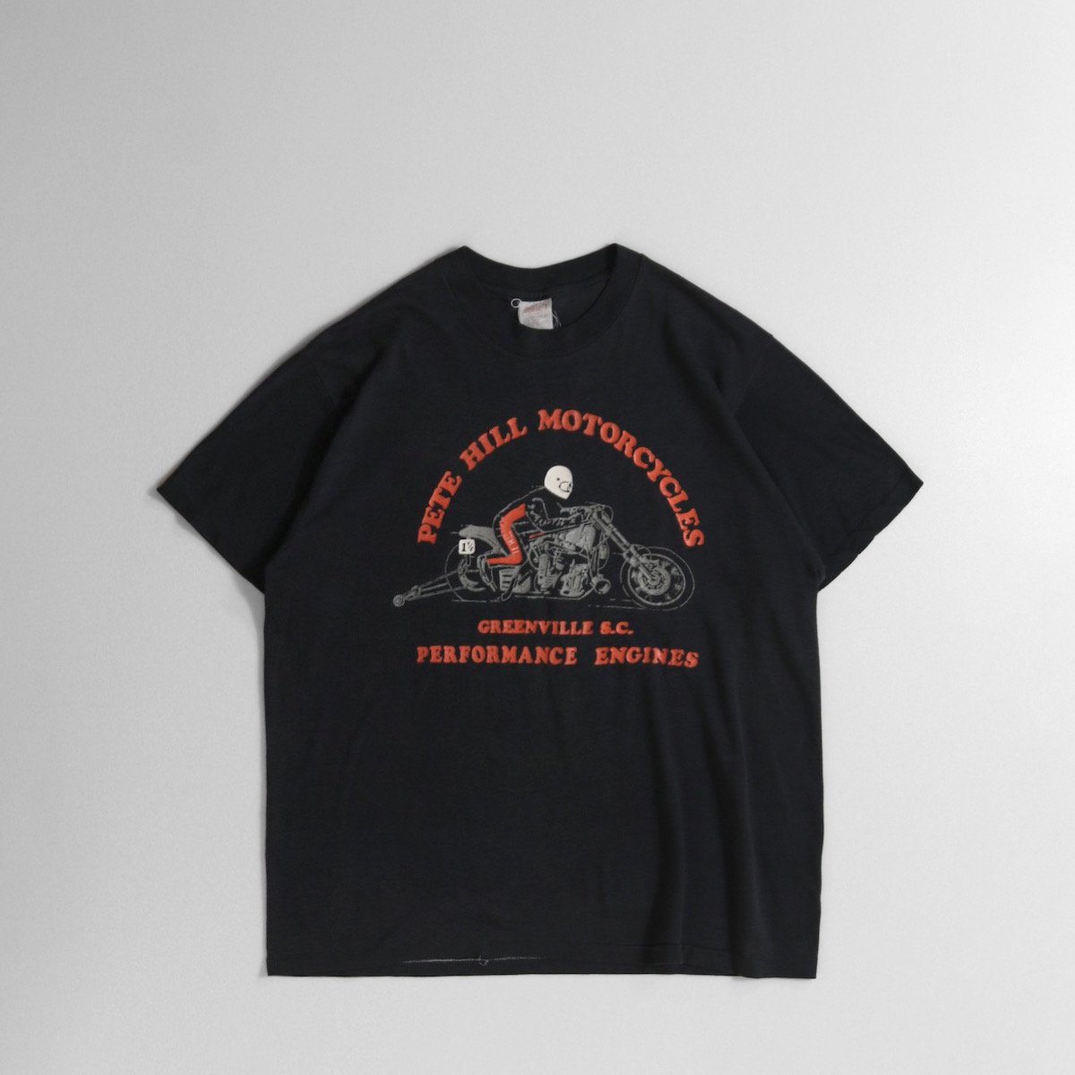 レディース] 1970s~ ヴィンテージ USA製 PETE HILL MOTORCYCLES バイク Tシャツ 墨黒