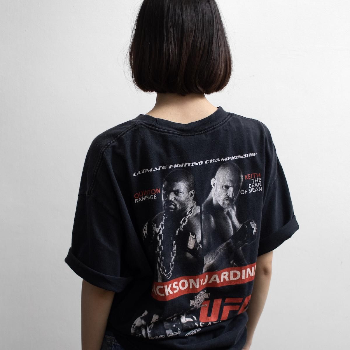 [レディース] 1990s ヴィンテージ ビッグサイズ UFC 総合格闘技 プリントTシャツ ブラック [HARLEY-DAVIDSON]  6140-40