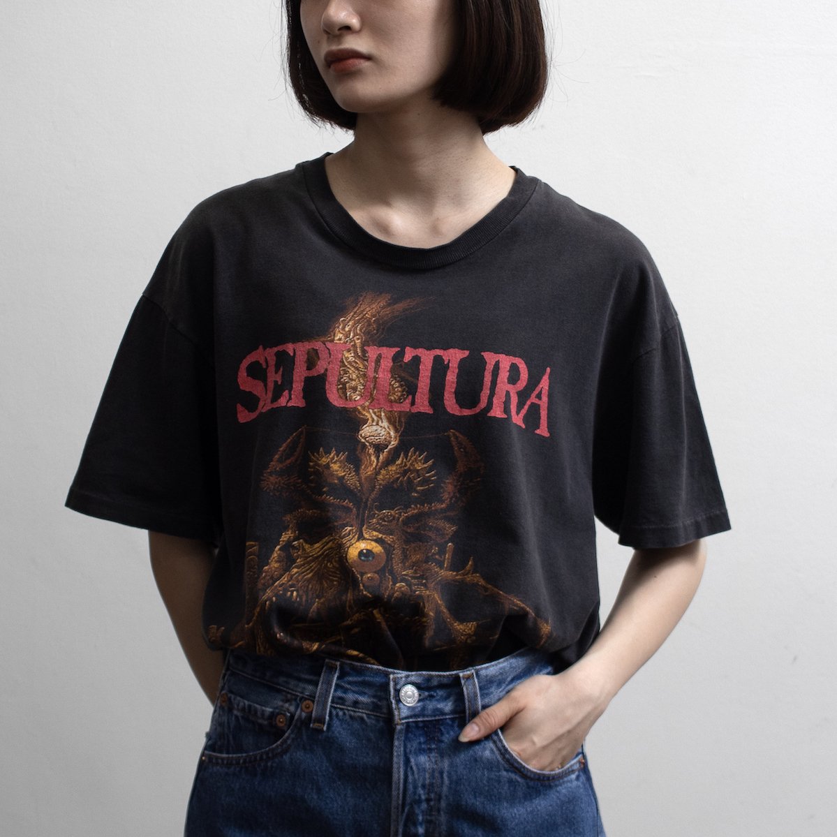 [レディース] 1990s ヴィンテージ SEPULTURA プリントTシャツ バンド すみ黒 6140-30
