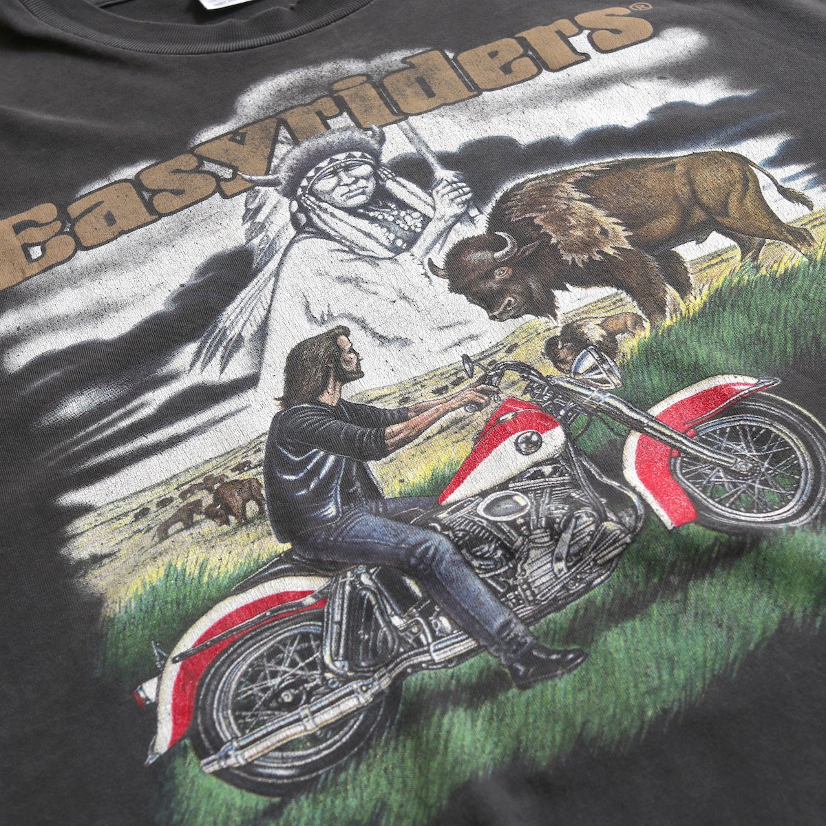 [レディース] 1990s ヴィンテージ ビッグサイズ Easyriders プリントTシャツ バイク グレー 6140-12