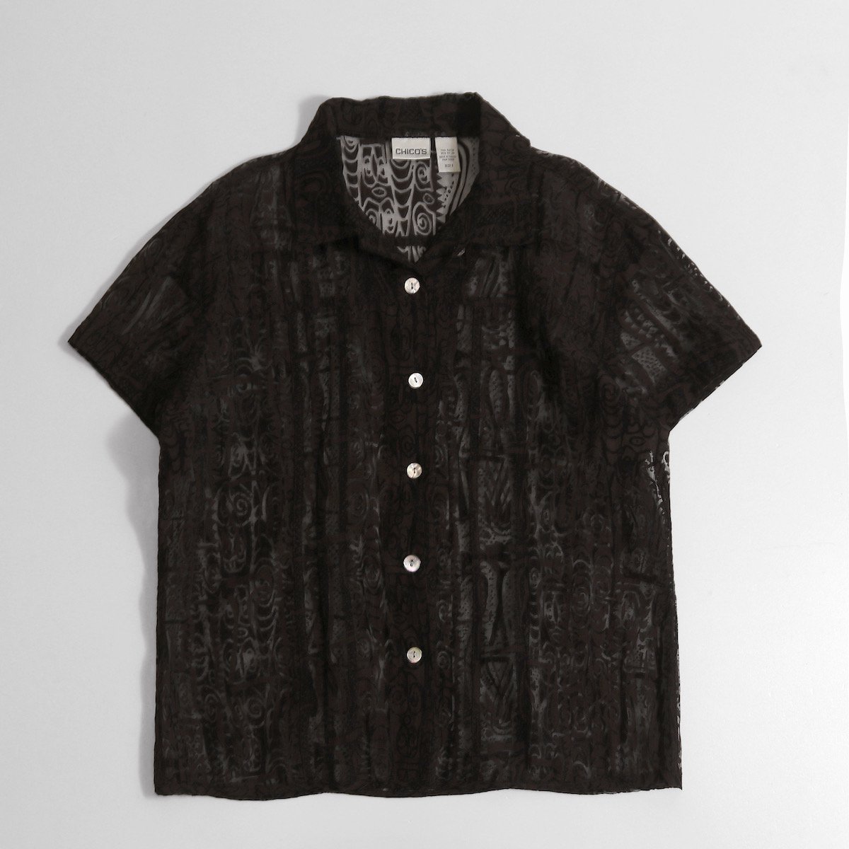 [レディース] ユーズド ビッグサイズ シアーシャツ 半袖 総柄 ブラウン×ブラック シースルー