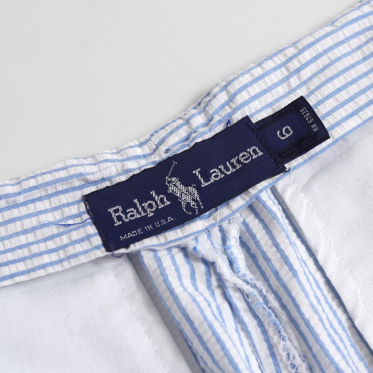 [レディース] 1980s ヴィンテージ USA製 ラルフローレン シアサッカー タックパンツ ストライプ ライトブルー×ホワイト [Ralph  Lauren]