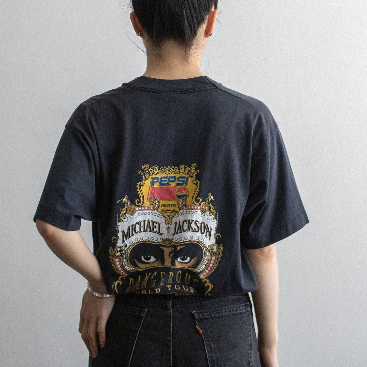 レディース] 1990s USA製 ヴィンテージ マイケルジャクソン DANGEROUS World Tour Tシャツ ブラック 3270-7