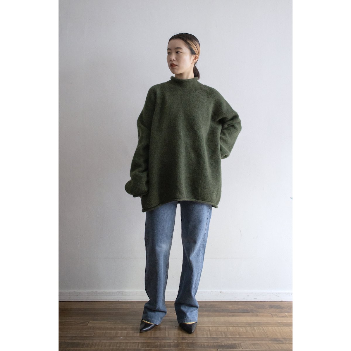 [レディース] 1990s ヴィンテージ Jクルー ビッグサイズ ロールネックニット モスグリーン [J.CREW]