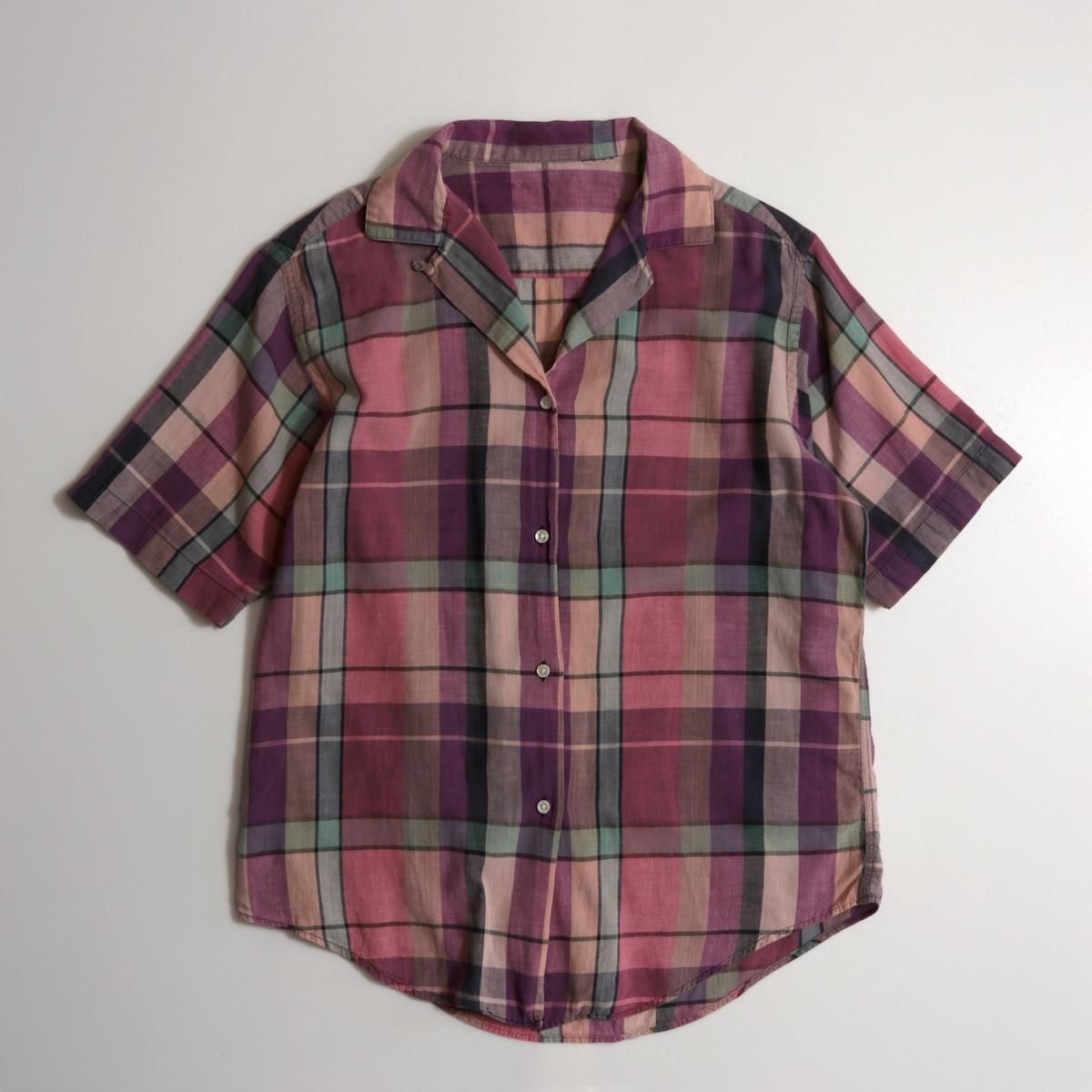 50's レーヨンシャツ マドラスチェック vintage 50s 60s マドラスチェック 半袖シャツ シャツ ヴィンテージ 古着