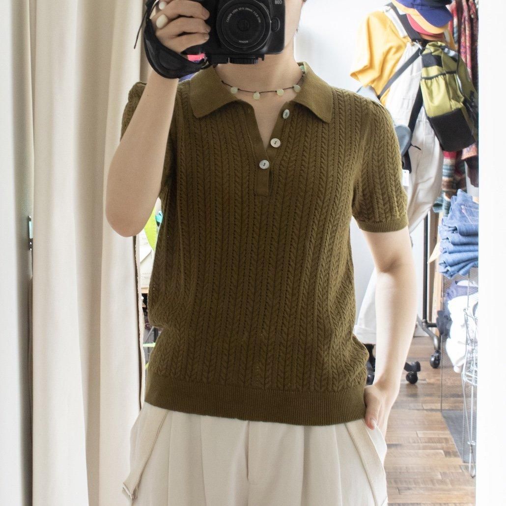 The Row 25SS カーキ ニットポロシャツ Men's and Women's Spring 2025