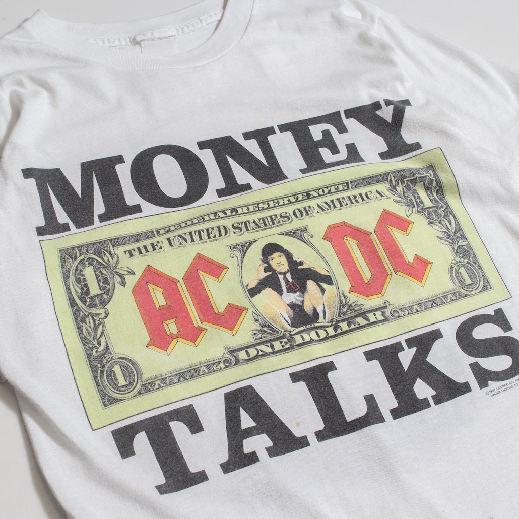 レディース] 1990s ヴィンテージ AC/DC MONEY TALKS ワールドツアーTシャツ バンド ブロッカム ホワイト 3260-1