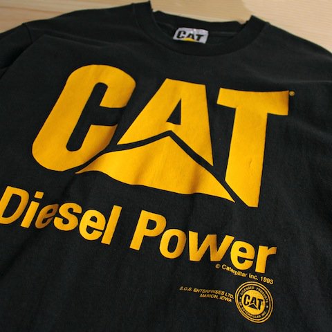90's USA製 キャタピラー ロゴ Tシャツ ブラック x イエロー [CAT