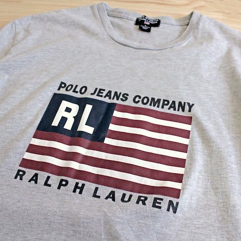 ラルフローレン] 90's ポロジーンズ 星条旗 ロゴプリント Tシャツ 杢 