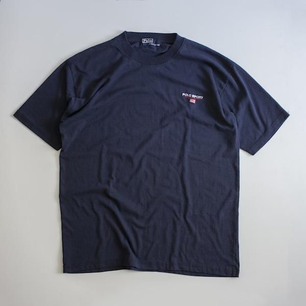 90's ポロスポーツ ロゴ刺繍Tシャツ ブート?? ネイビー [POLO