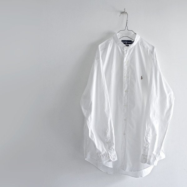 ラルフローレン バンドカラー オーバーサイズシャツ ホワイト コットン 