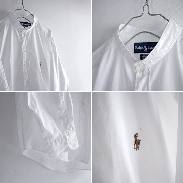 ラルフローレン バンドカラー オーバーサイズシャツ ホワイト コットン 