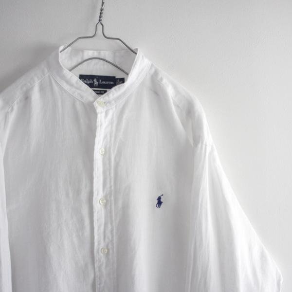 ラルフローレン バンドカラー オーバーサイズシャツ ホワイト リネン
