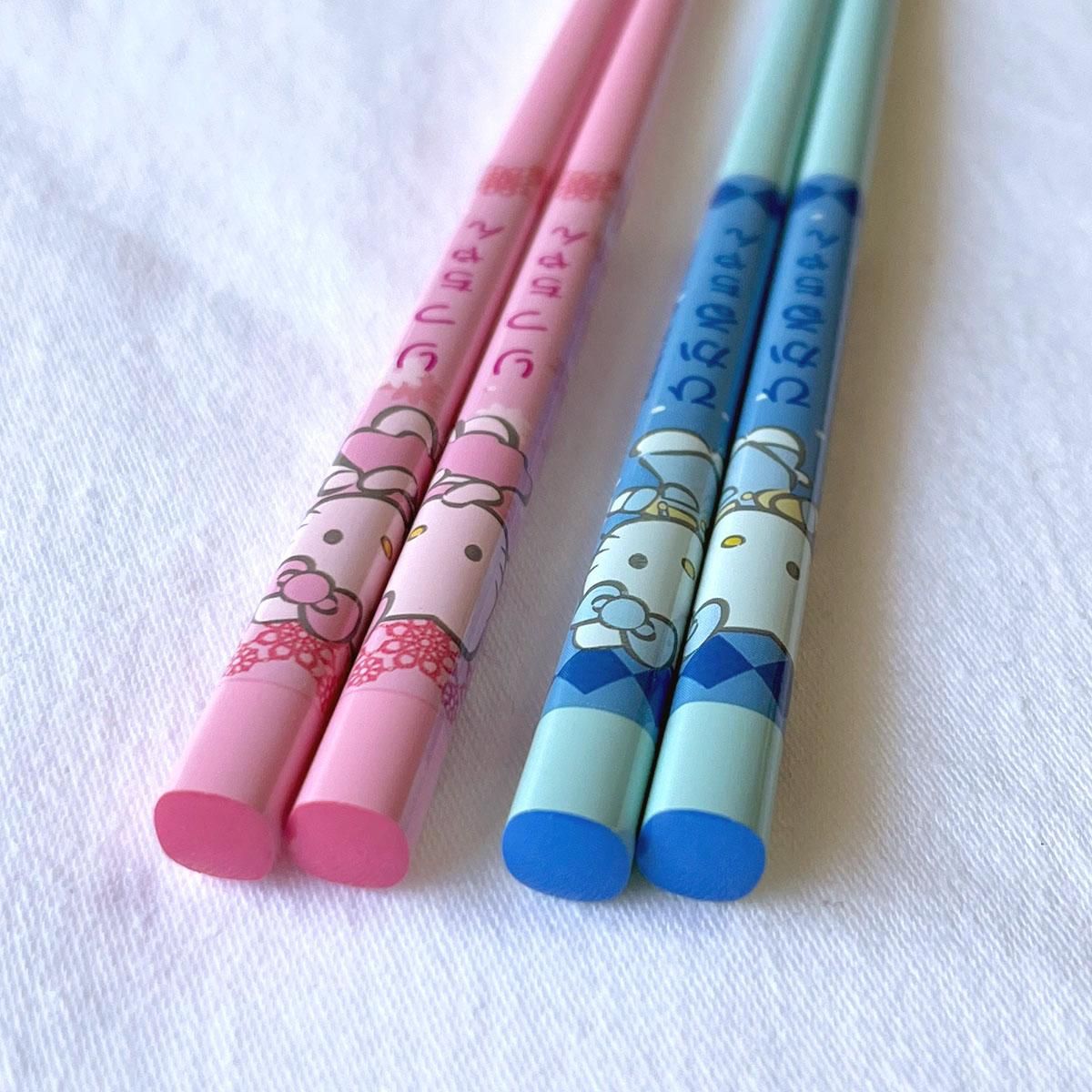 ハローキティ ネームおはし（ピンク・ブルー/ファミリー他）天然木塗り