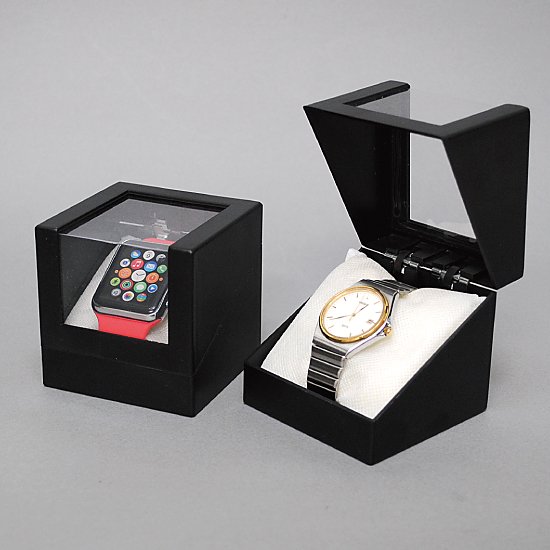 腕時計スタンド フタ付デラックス 黒 5個入 - 店舗用ディスプレイ