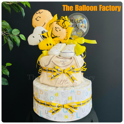 おむつケーキ【2段・3段・4段スヌーピーファミリーイエロー】 - バルーンファクトリー The Balloon Factory