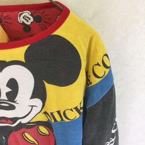 アメリカ古着 MICKEY＆CO. ミッキー総柄 中綿リバーシブルスウェット