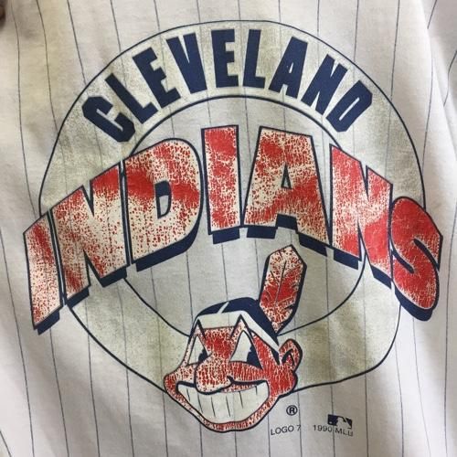 90's LOGO 7 CLEVELAND INDIANS 袖切り替えプリントTシャツ ベース