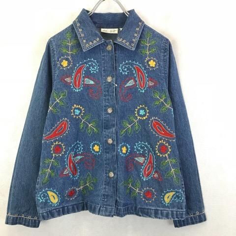 国産レトロ 70s VICERER 刺繍ウエスタンデニムシャツジャケット S～M