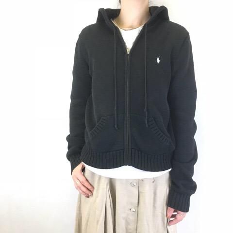 RALPH LAUREN SPORT コットンニット ジップアップパーカー 黒 