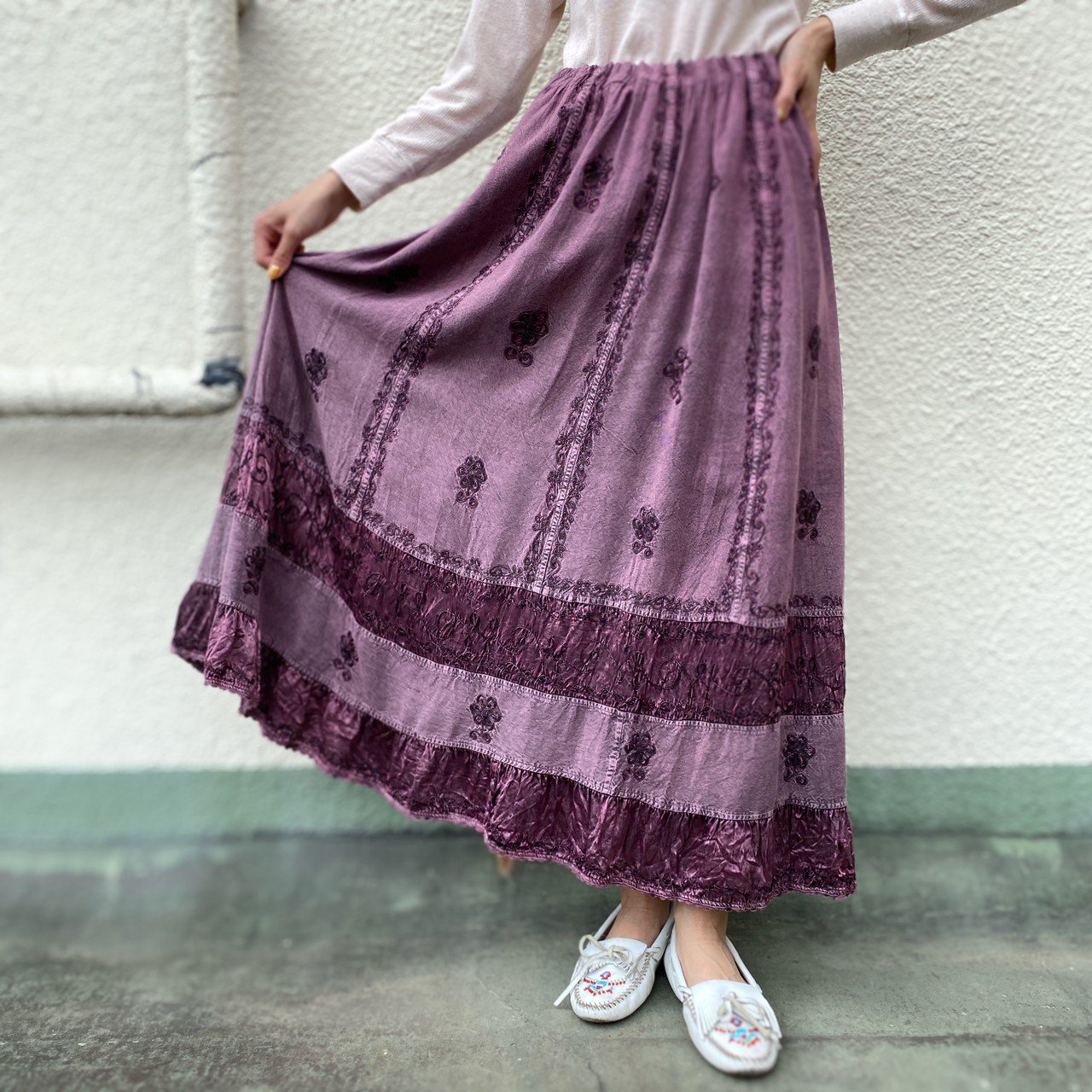 USA VINTAGE EMBROIDERY DESIGN LONG SKIRT/アメリカ古着刺繍デザイン