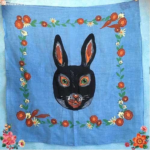 ナタリー レテ ハンカチ レグリース 黒ウサギとお花のハンカチ ナタリー レテ ハンカチ レグリース 黒ウサギとお花のハンカチ