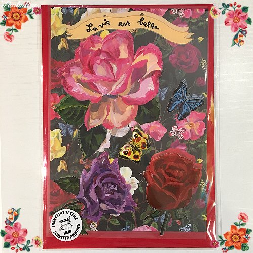 【ナタリー・レテ】転写シート＆ビッグカード・セット ガーデン・オブ・フラワーズ 薔薇とちょうちょの2枚組熱転写シール A5サイズ