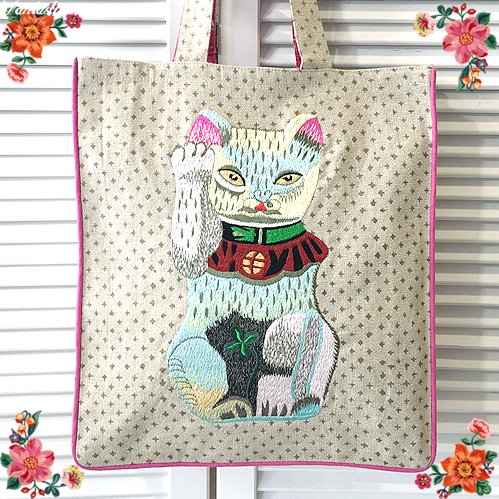 ナタリー レテ 限定商品 ミニ トートバッグ ラッキー キャット 招き猫の刺繍トートバッグ