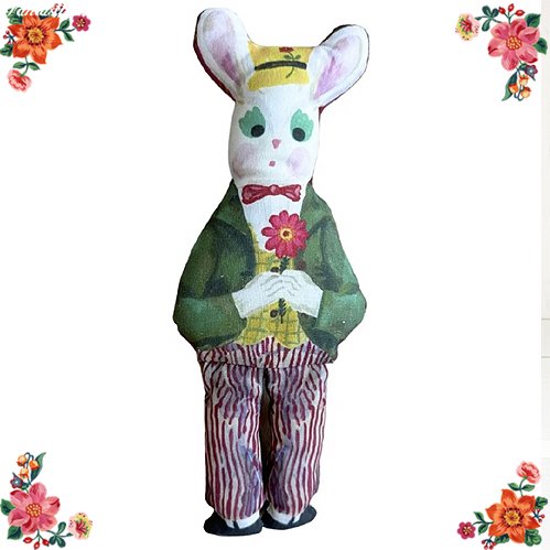 【ナタリー・レテ】ビーンバッグ・ドール ラビット・ザ・ヒッピー・ガーデナー Jardinier Heureux 　幸せなうさぎ庭師のぬいぐるみ人形