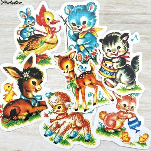 レトロアニマル】ダイカットPVCステッカー ピンク・ラビット