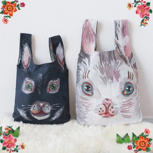 【ナタリー・レテ】バッグ レグリース スモール　黒ウサギのつづれ織りフェイス・バッグ Sサイズ