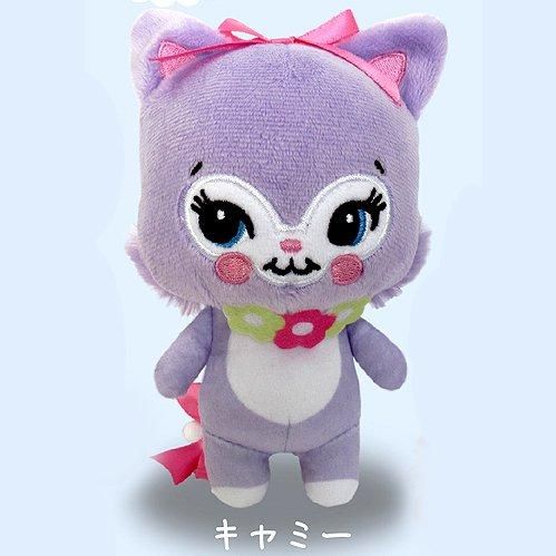 SWIMMER】レトロアニマル・バッグチャーム・マスコット キャミ―（花こねこ） パープル・キャットのぬいぐるみ人形