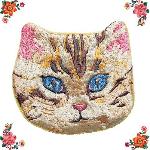 ナタリーレテ 刺繍 キャットフェイス ポーチ Black cat Nathalie