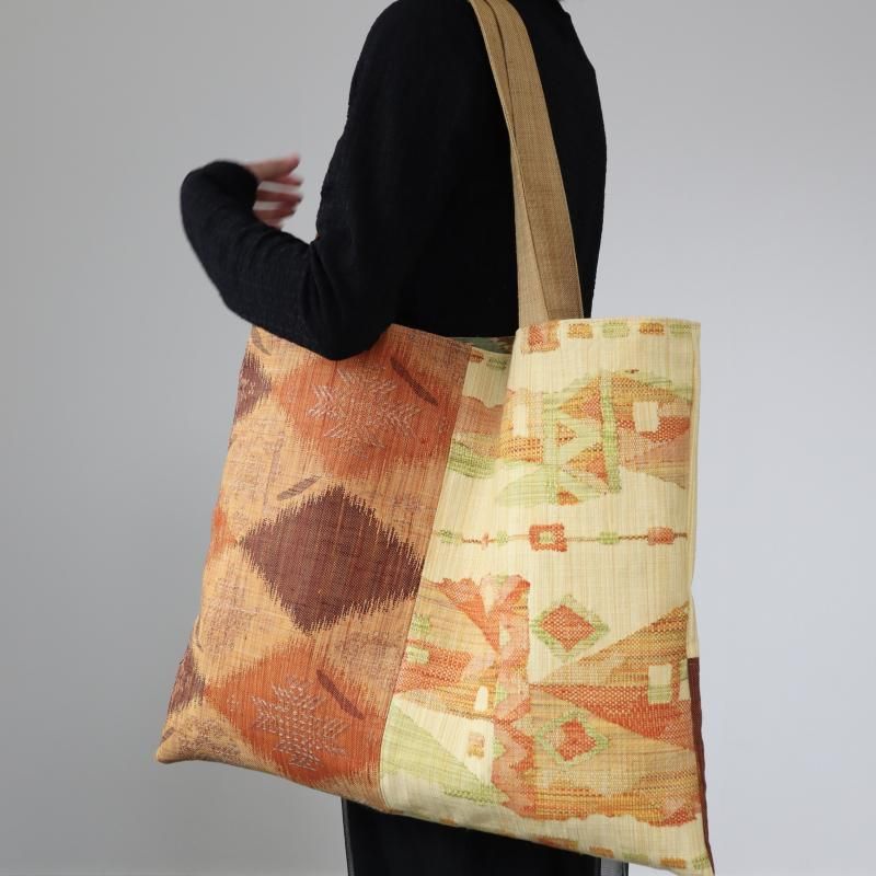 帯のぺたんこバッグ(パッチワーク・大)