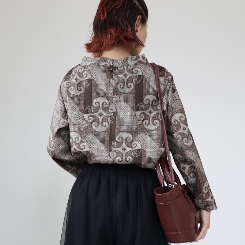 泥大島紬のハイネックブラウス・L